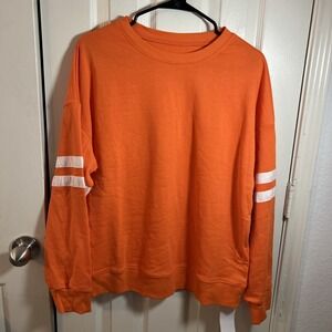 NWT SHEWIN Womens Orange Long Sleeve Terry  Cloth Sweater Casual Pullover - L